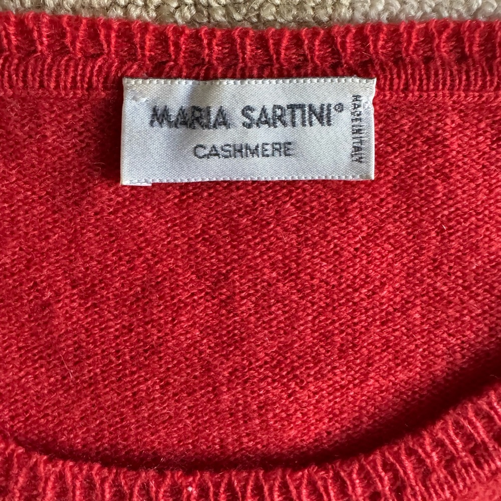 New Maria Sartini Colorblock Cashmere Crewneck Sweater Luxury Red Black Medium - Picture 3 of 6